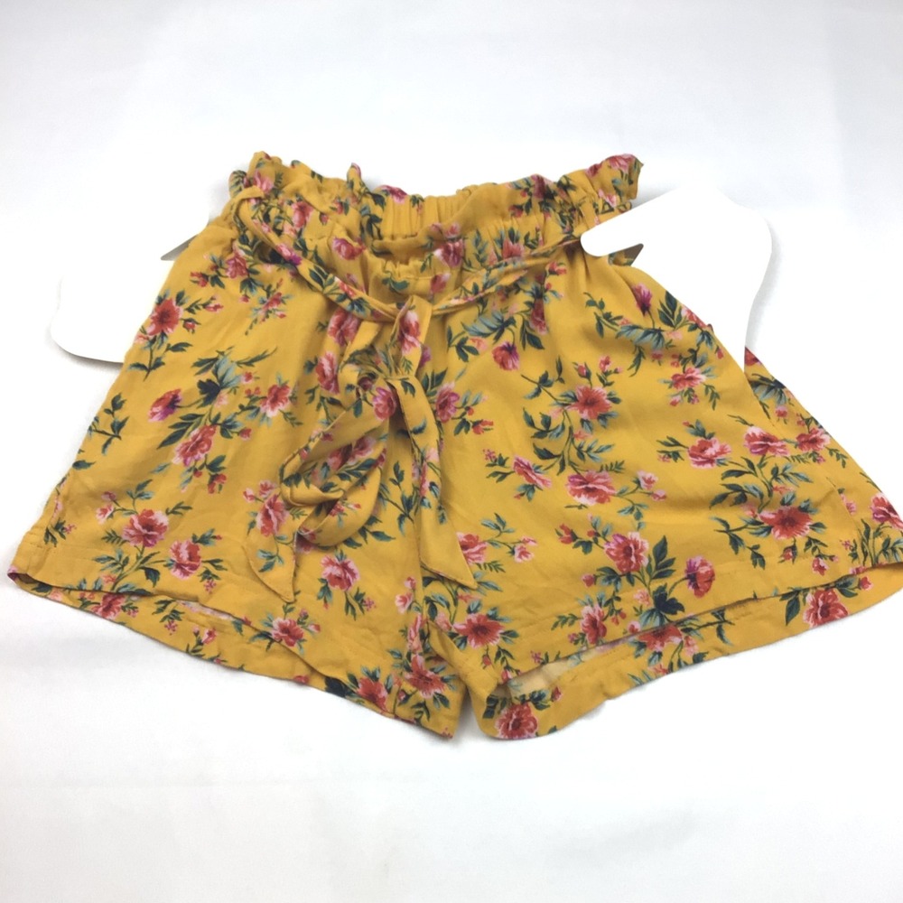 American Eagle Floral‎ Shorts High Waist Paper Bag Waist Yellow XXS - Picture 4 of 10